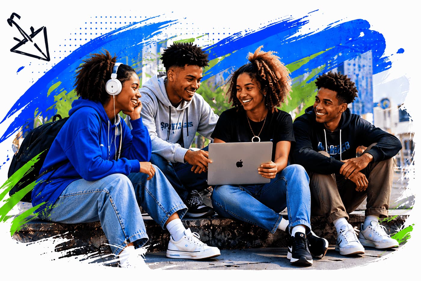 Students building a project together